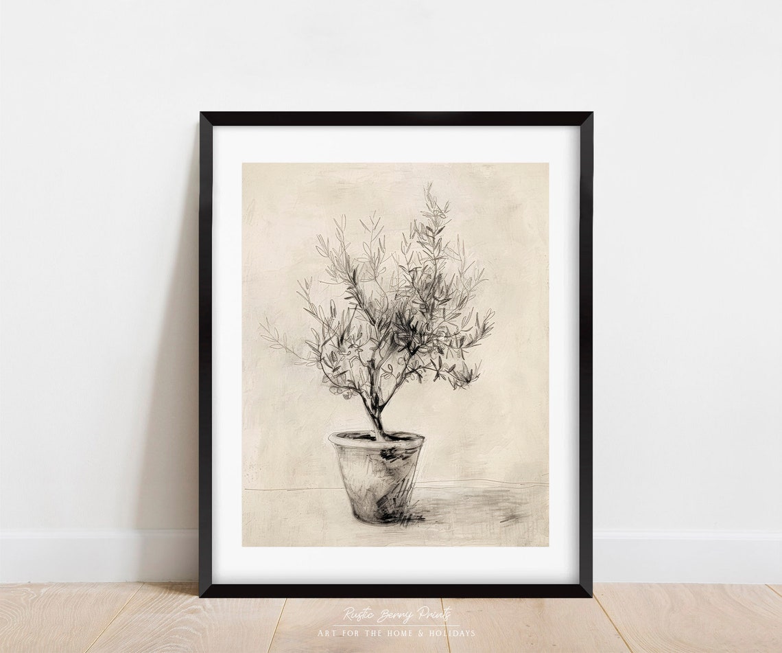Vintage Olive Tree Sketch Art Print Still Life Cottagecore Farmhouse Decor Neutral Wall Art Instant - Image 3