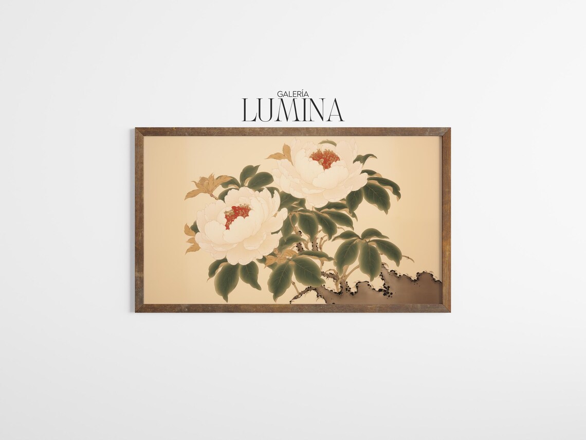 Vintage Japanese White Peony Botanical Illustration Floral Art Poster - Image 3
