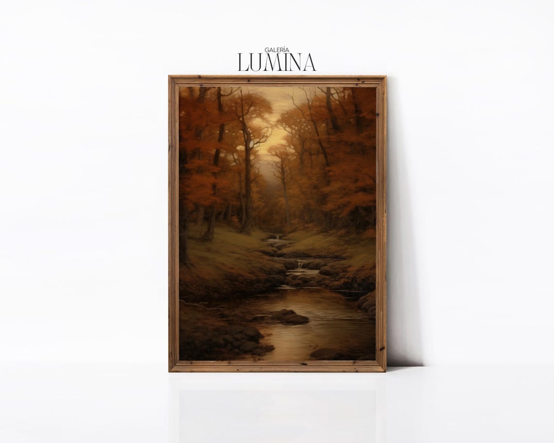 Autumn Forest Oil Painting Rustic Fall Forest Landscape Painting Moody Country Landscape Oil Painting Art Frame Tv Art 554 - Image 3