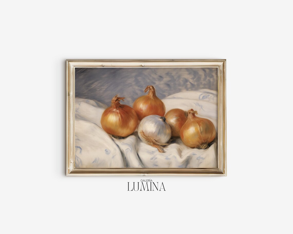Onions Still Life Painting Rustic Cottage Kitchen Art Print Farmhouse Vegetable Still Life Painting Art Frame Tv Art 459 - Image 2