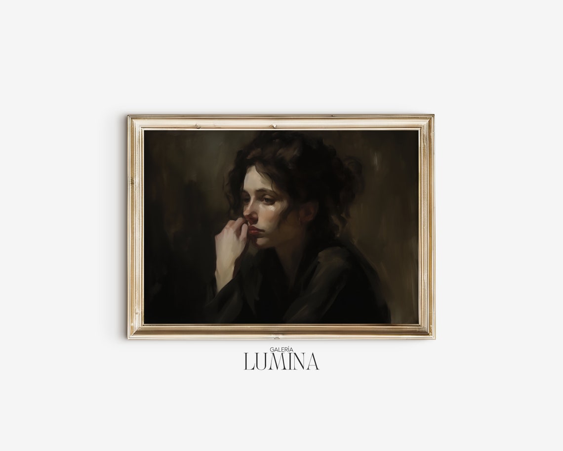 Moody Woman Portrait Original Painting Antique Portrait Painting Dark Decor Modern Farmhouse Wall Art Art Frame Tv Art 302 - Image 2