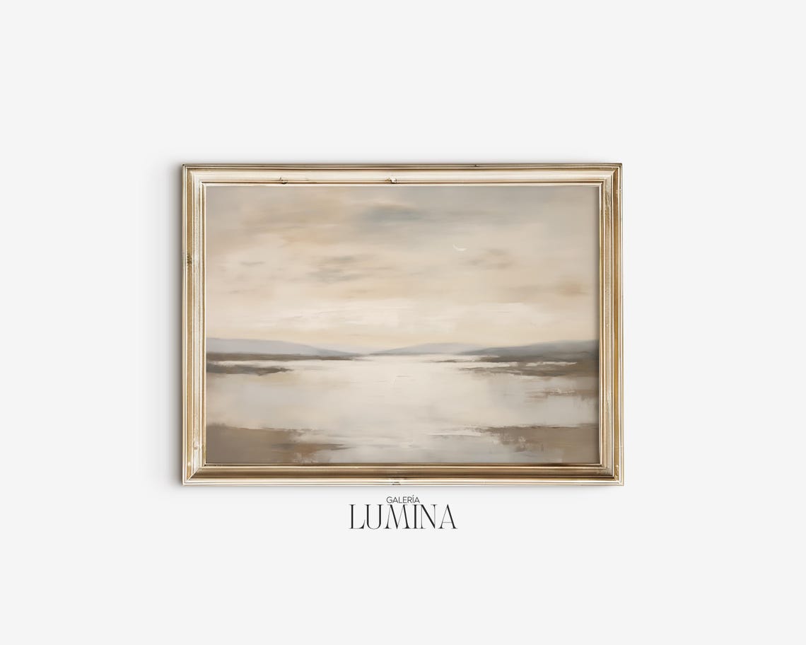Muted Abstract Lake Painting Soft Beige Mist Modern Minimalist Poster - Image 2