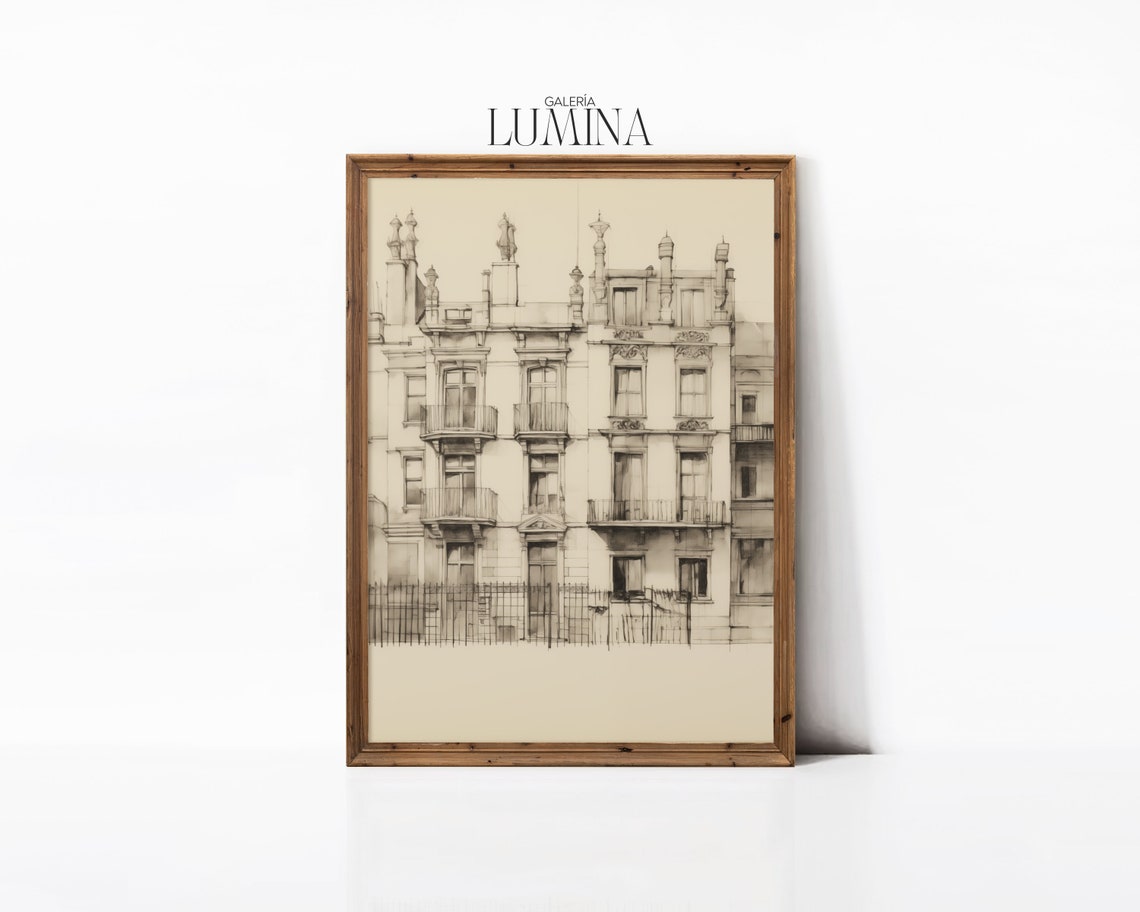 Apartment Block Pen And Ink Drawing Antique Minimalist Architecture Sketch Art Neutral Building Print Art Frame Tv Art 042 - Image 3