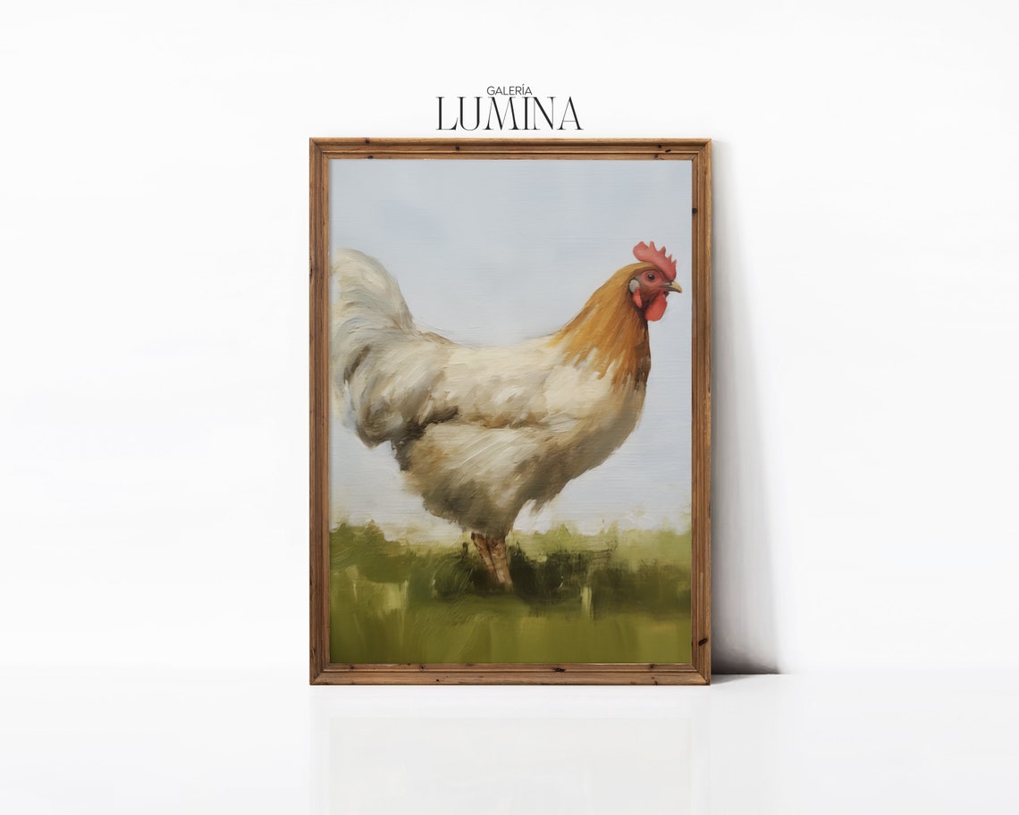 Chicken Oil Painting Farmhouse Chicken Art Print Country Animal Painting Rustic Farmhouse Wall Art Art Frame Tv Art 197 - Image 3