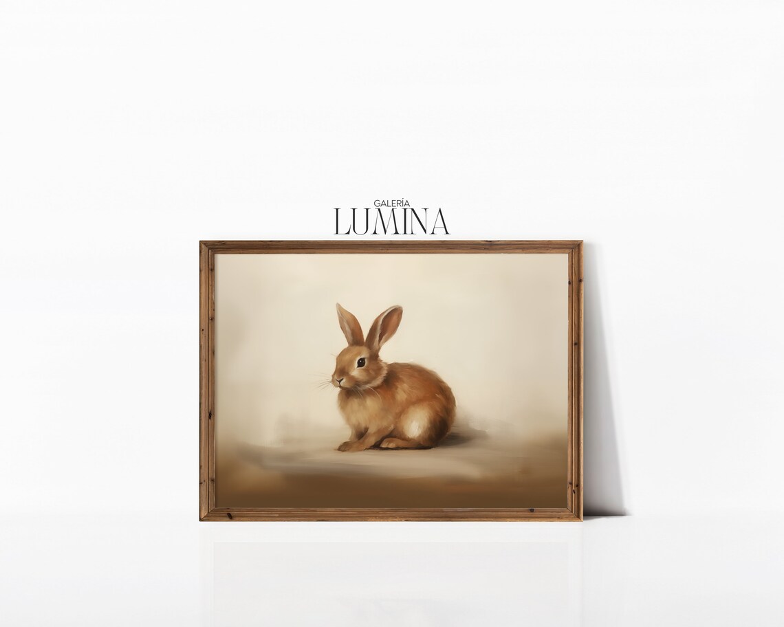 Rustic Brown Rabbit Painting Vintage Country Bunny Portrait Art Poster - Image 3