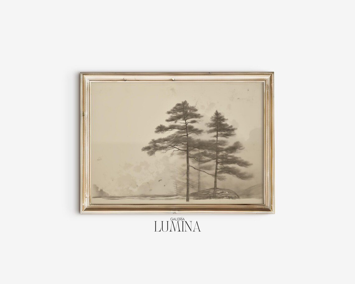 Pine Tree Sketch, Vintage Rustic Neutral Art Print - Image 2