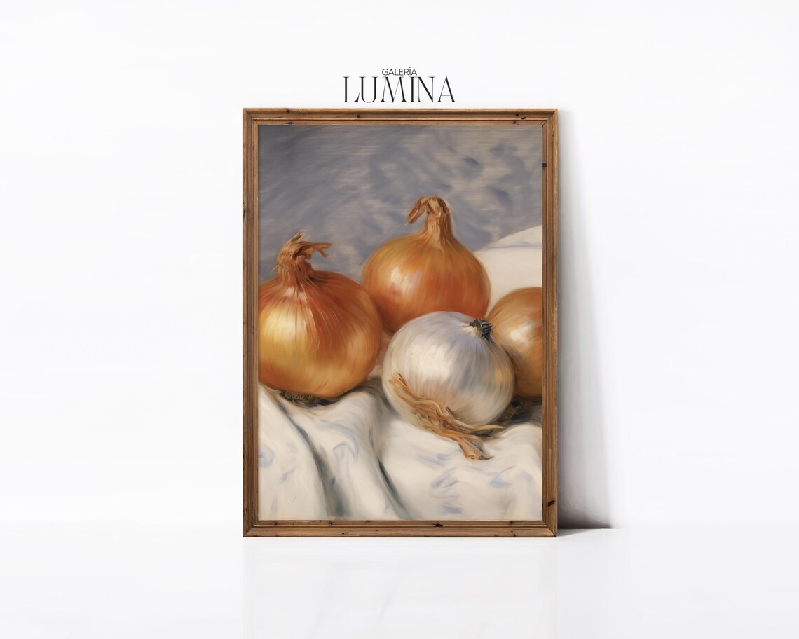 Onions Still Life Painting Rustic Cottage Kitchen Art Print Farmhouse Vegetable Still Life Painting Art Frame Tv Art 459 - Image 3