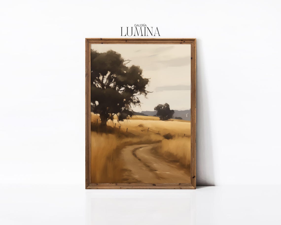 Rustic Golden Wheat Field Winding Path Tree Countryside Poster - Image 2