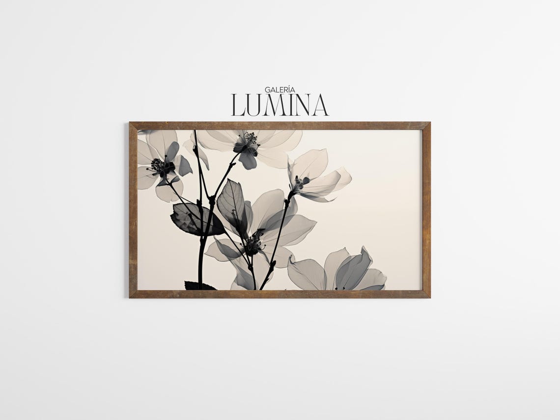 Black And White Ghost Flower Branches Minimalist Botanical Art Poster - Image 3