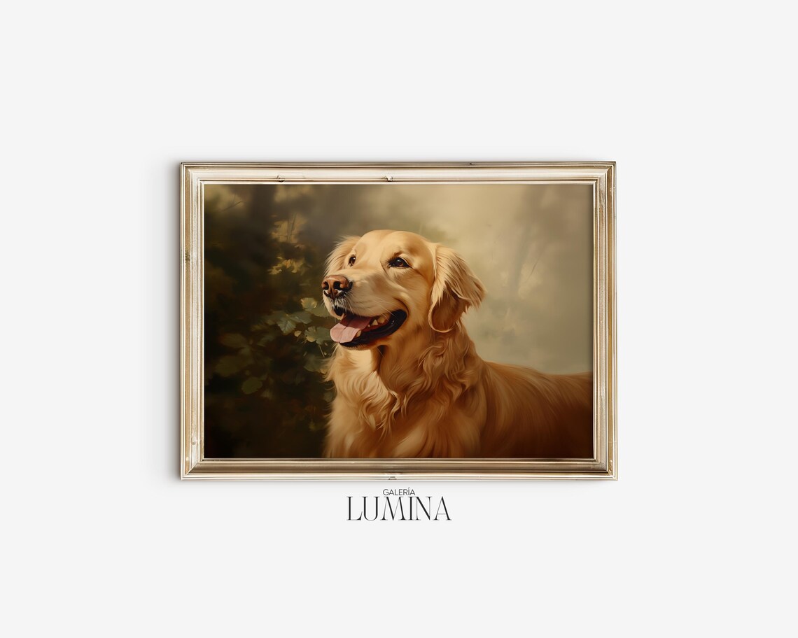 Golden Retriever Portrait Happy Dog Warm Golden Light Painting Poster - Image 2