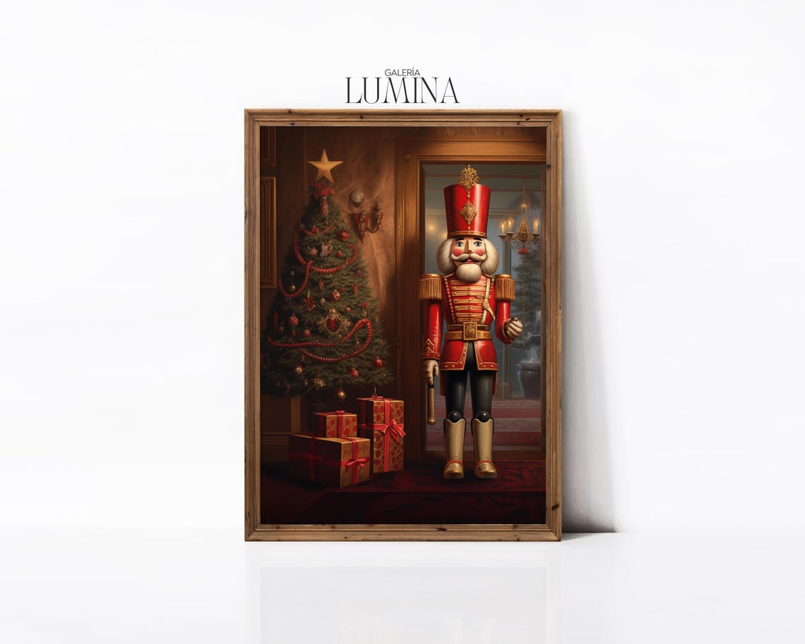 Red Nutcracker Soldier in a Victorian Christmas Room Vintage Poster - Image 2