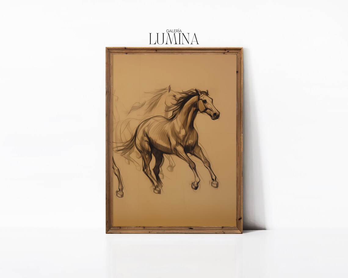 Horses Running Pencil Sketch, Minimalist Neutral Art Print - Image 3