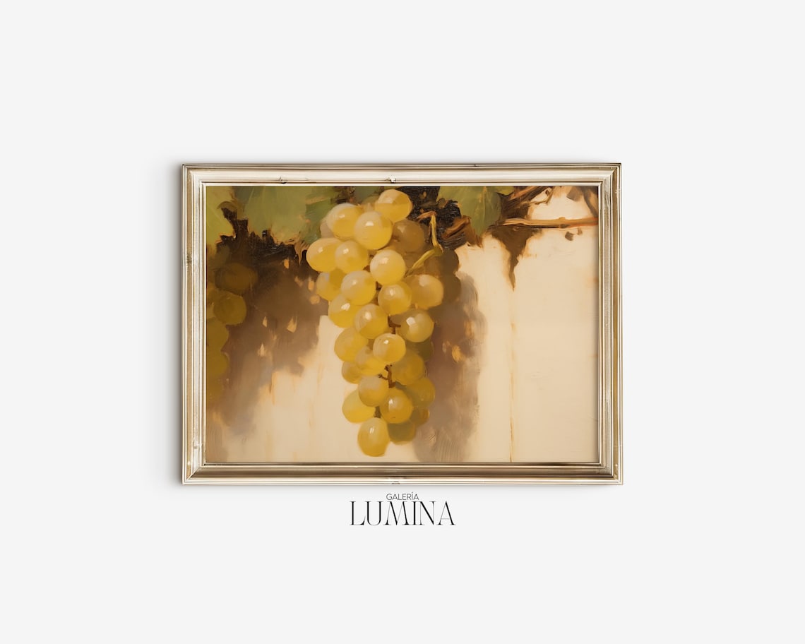 Golden Grapes Hanging on the Vine Vintage Fruit Painting Poster - Image 2