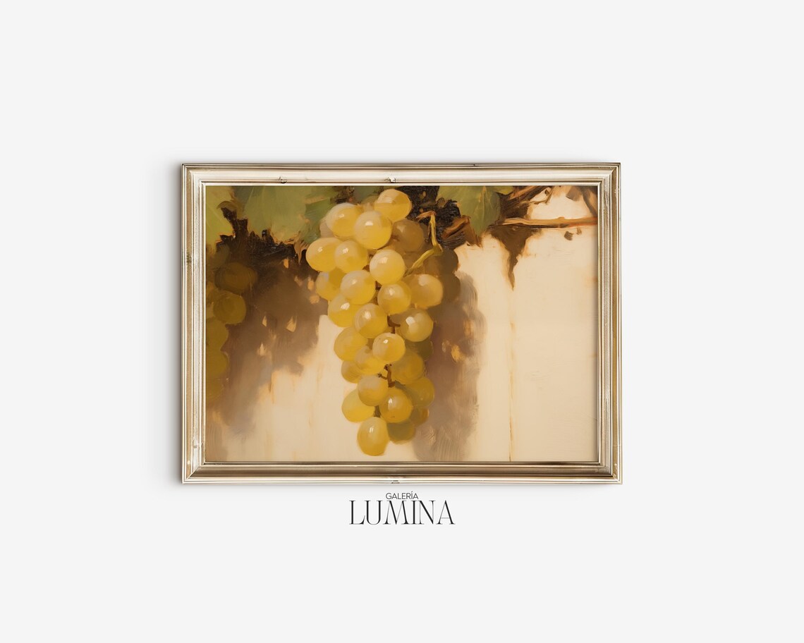 Grapes Still Life Oil Painting Vintage Farmhouse Fruit Print Antique Grapes On Vine Kitchen Wall Art Art Frame Tv Art 689 - Image 2