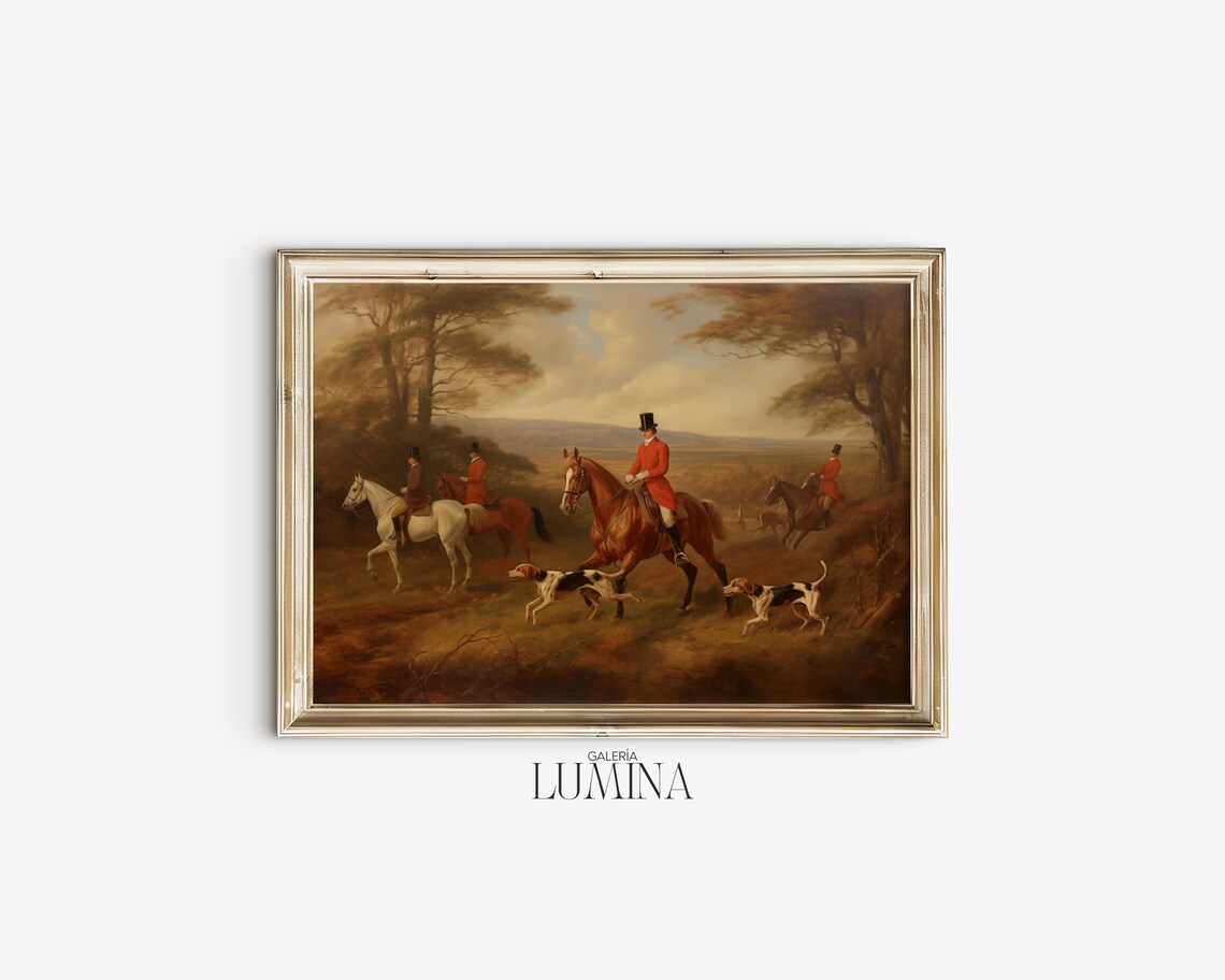 Antique Fox Hunt Equestrian Painting, Victorian Landscape - Image 2