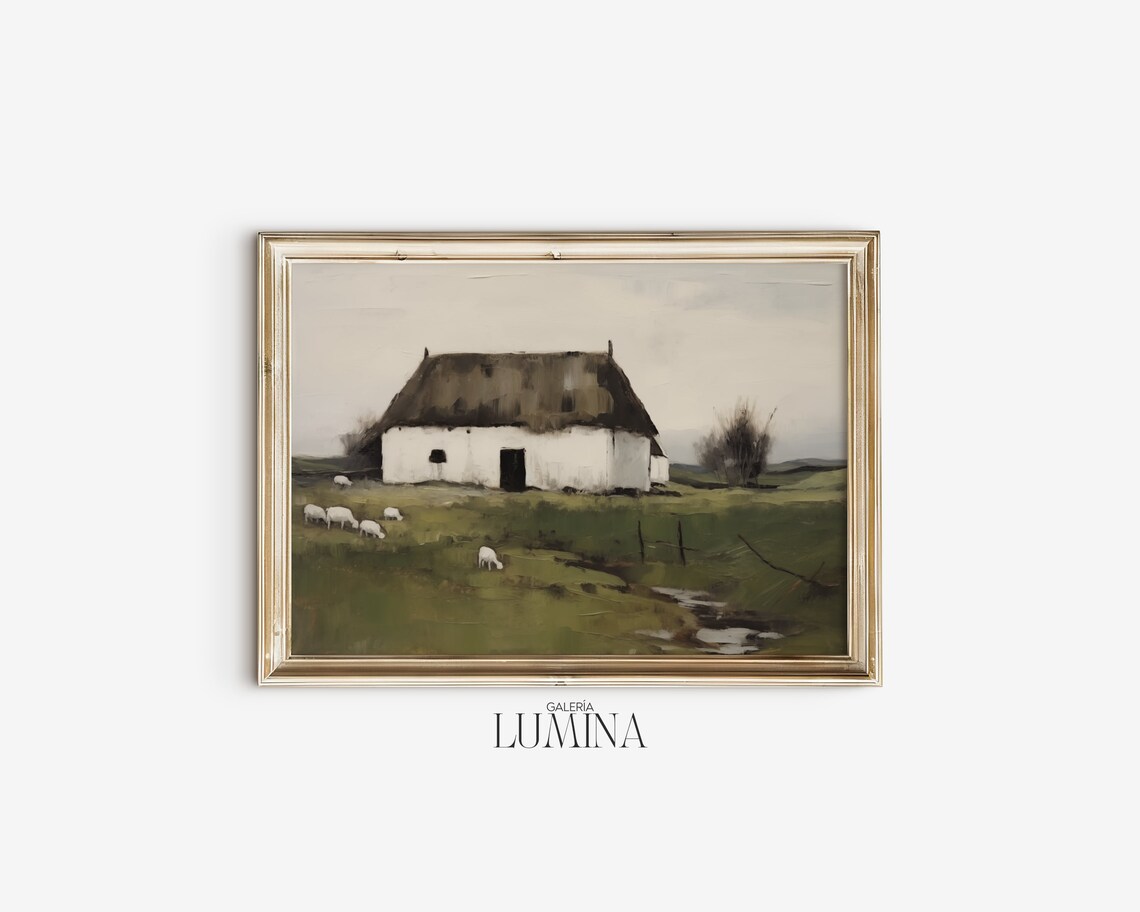 White Thatched Cottage, Vintage Oil Painting Art Print - Image 2