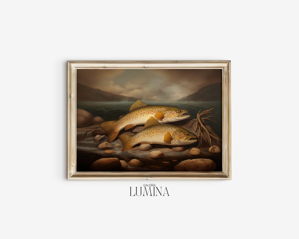 Two Brown Trout Surreal Still Life Poster Print - Image 2