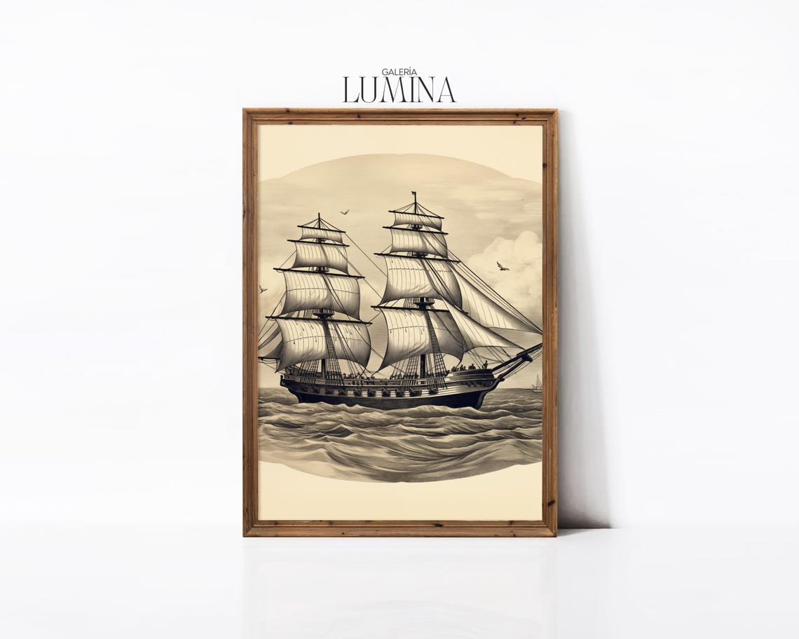 Antique Sailing Ship Illustration Vintage Maritime Art Nautical Sailing Ship Print Coastal Wall Art Art Frame Tv Art 919 - Image 2