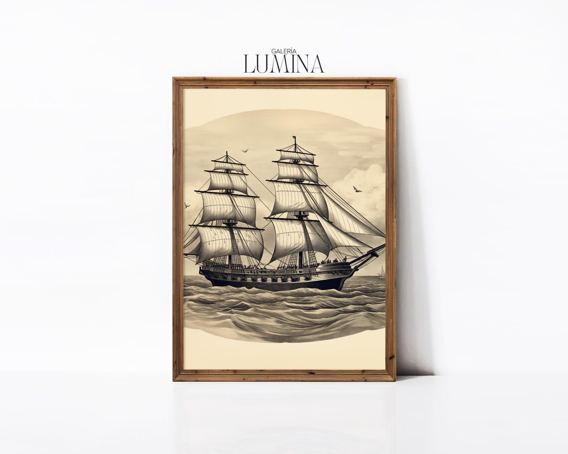 Antique Tall Ship Sailing Vessel Vintage Maritime Art Poster - Image 2