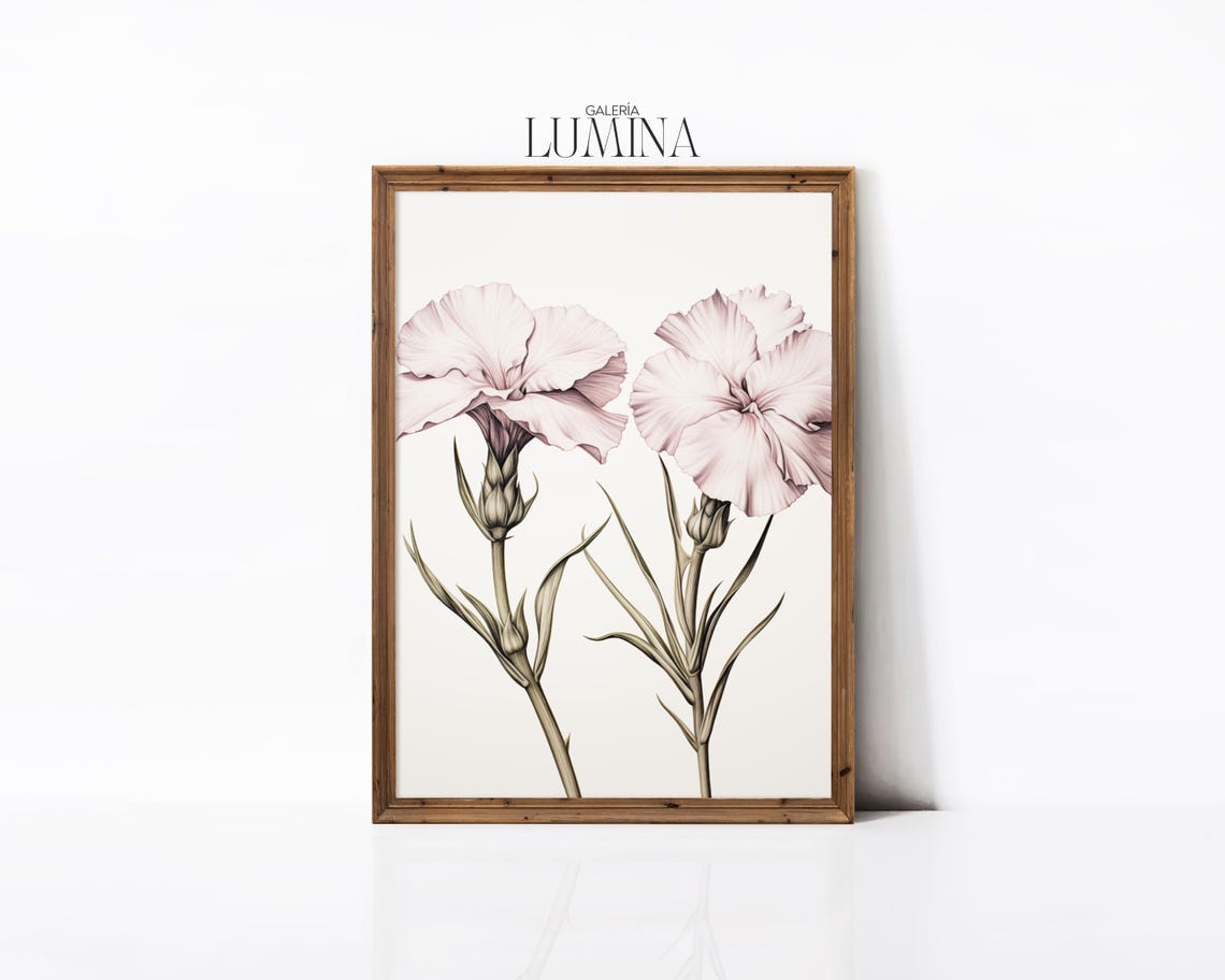 Pink Carnation Flowers Botanical Pencil Drawing Artwork Poster - Image 2