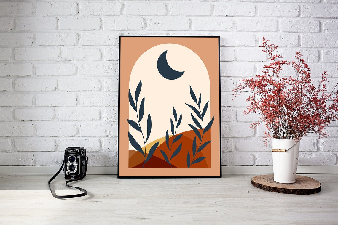 Terracotta Arch Moon Botanical Landscape Warm Boho Nature Poster - Image 2