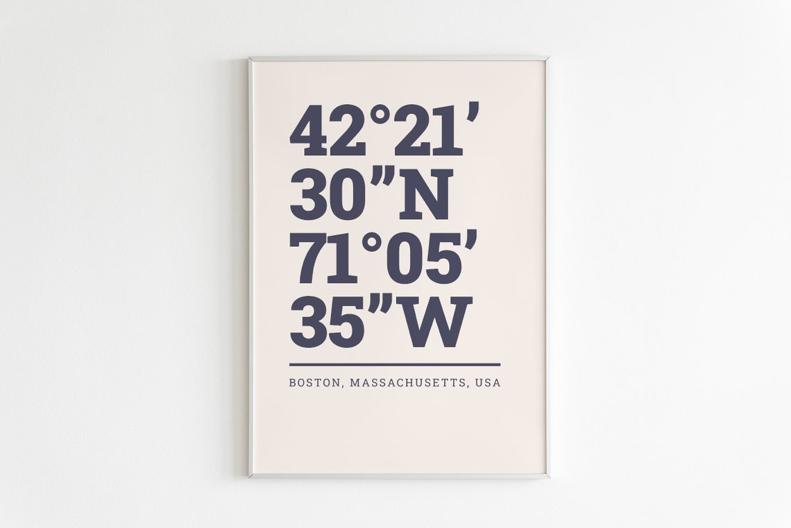 Boston Massachusetts USA Coordinates Typography City Art Poster