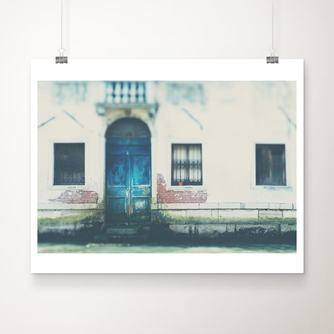 Venice Italy Weathered Blue Door on Canal Travel Photo Poster