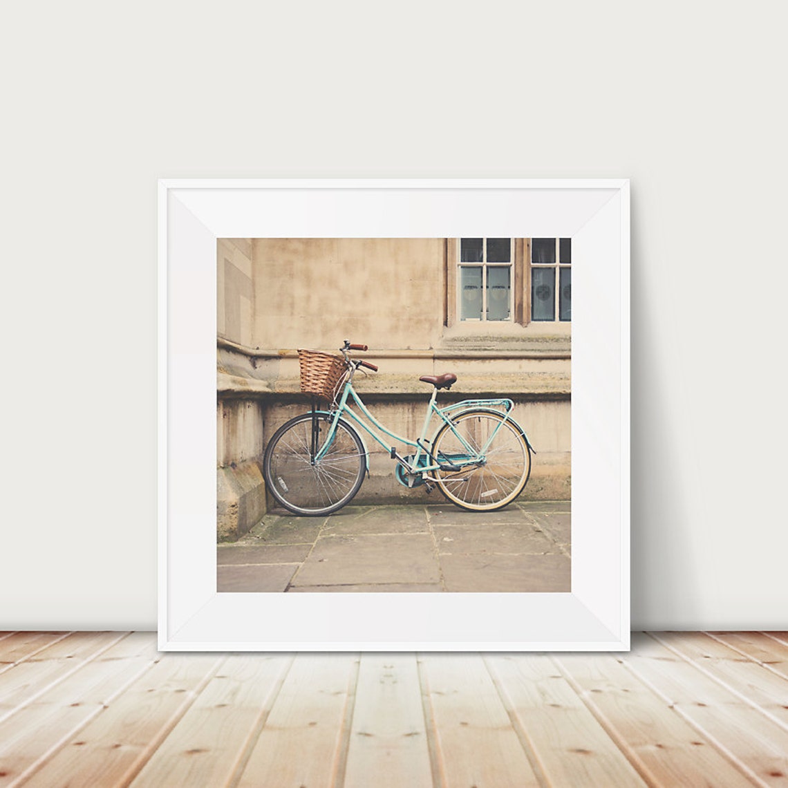 Mint Green Bicycle With Basket Vintage Cambridge Street Photo Poster