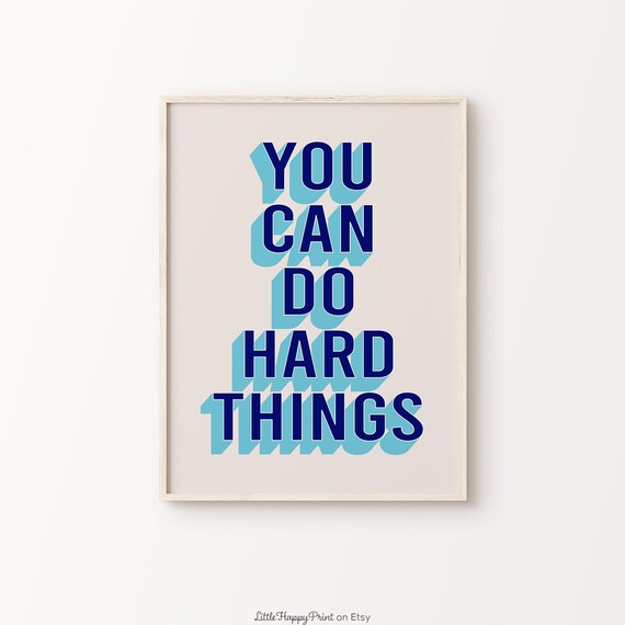 You Can Do Hard Things Navy Teal Retro Block Letter Quote Poster
