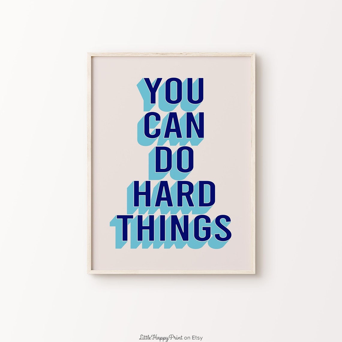 You Can Do Hard Things Navy Teal Retro Block Letter Quote Poster