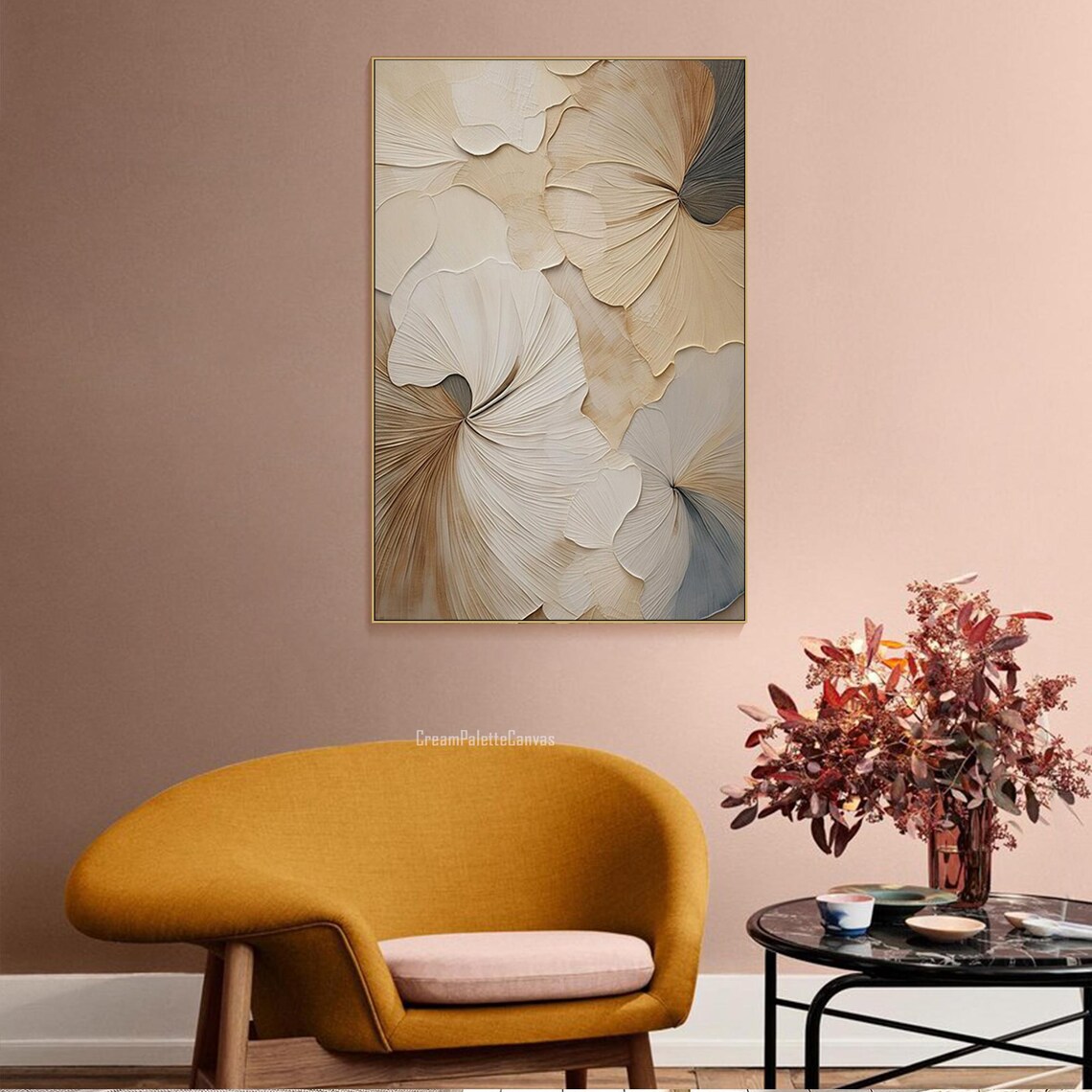 Abstract Floral Oil Painting Art Print, Neutral Tones - Image 2