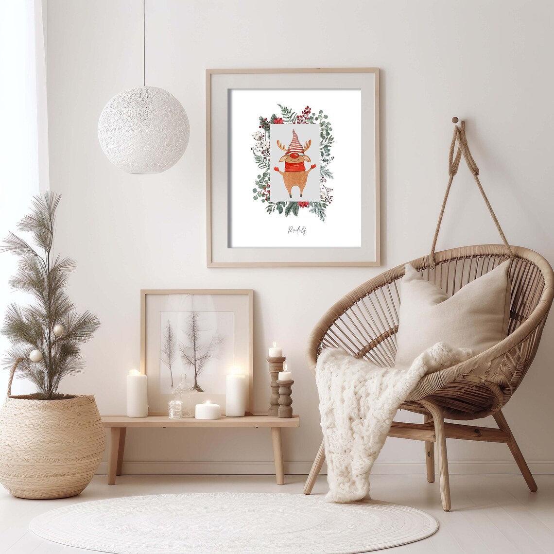 Rudolf Cute Watercolor Reindeer Christmas Festive Holiday Art Print - Image 3