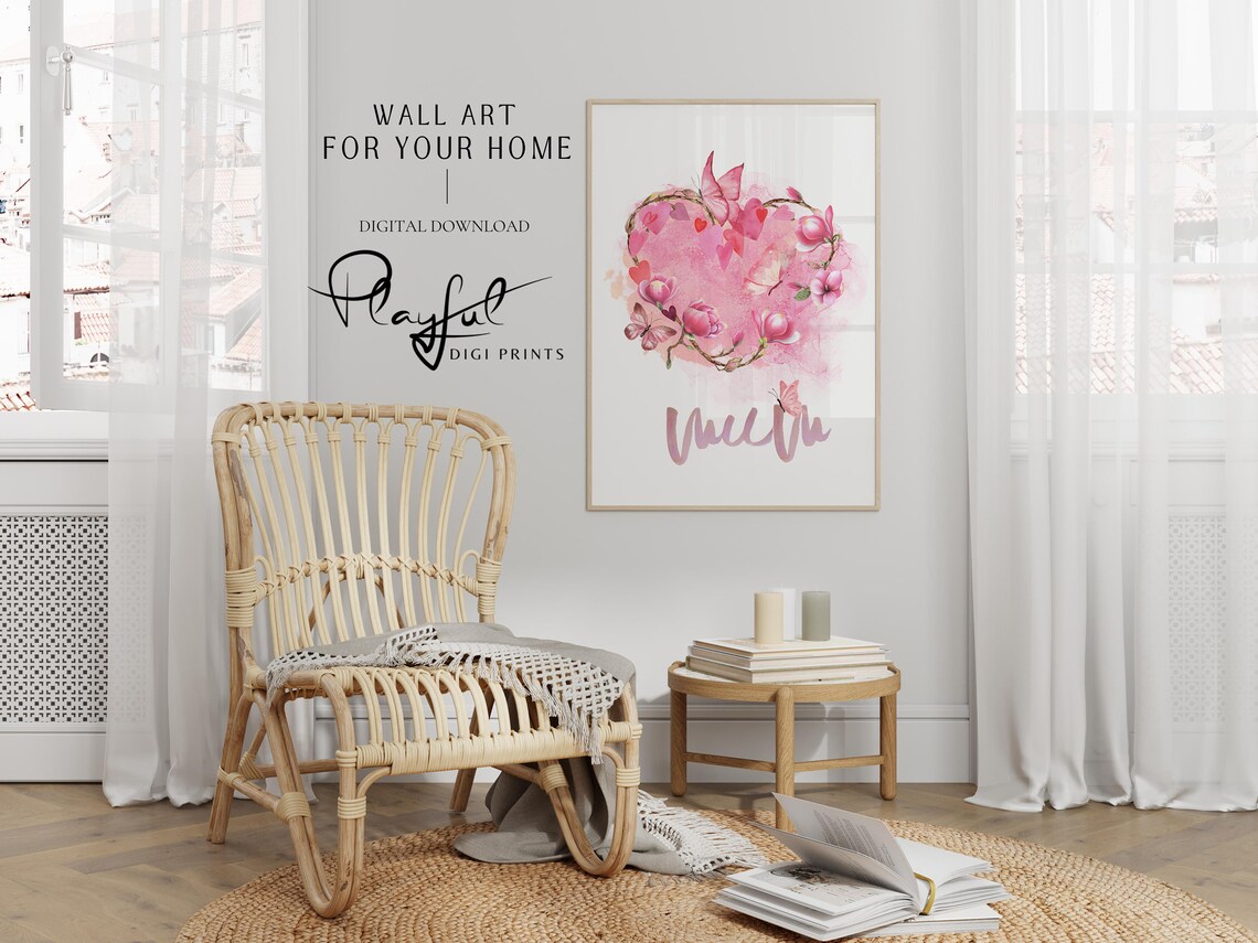 Mum Pink Watercolor Flower Heart Butterflies Mothers Day Gift Poster - Image 4