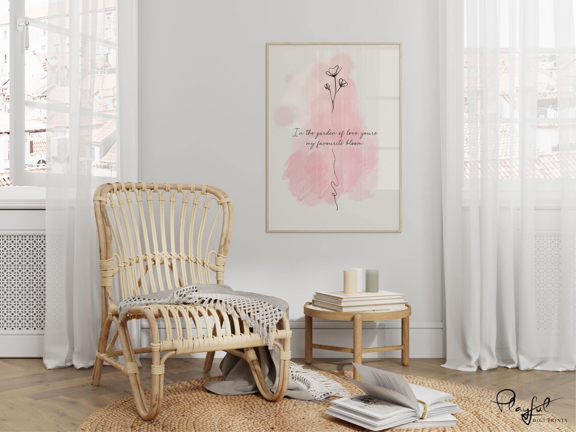 Romantic Quote Flower Line Drawing Art Print - Image 3