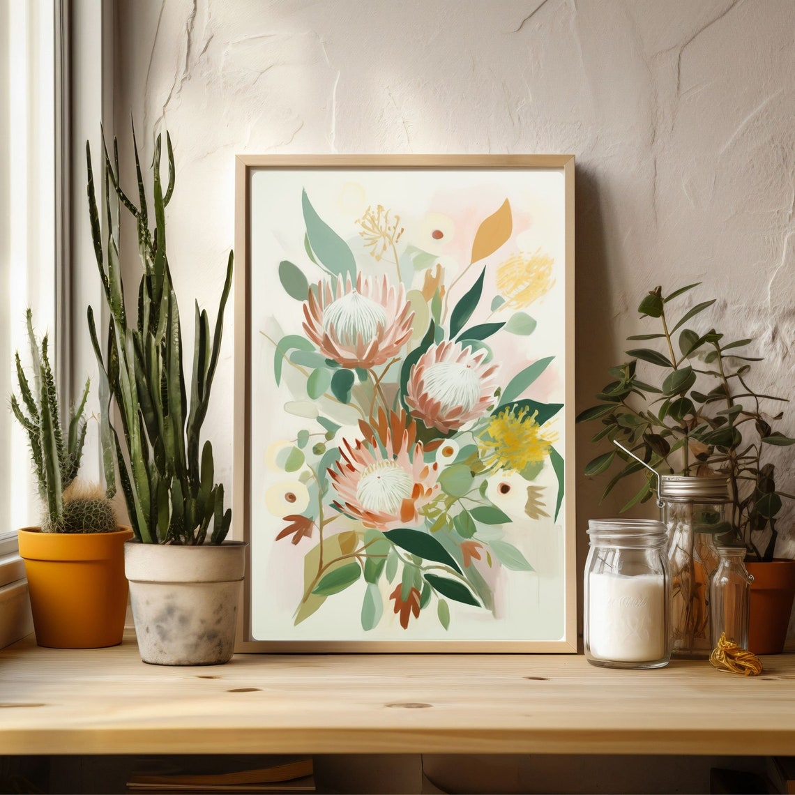Soft Protea and Native Flower Bouquet in Soft Blush Tones Poster - Image 3