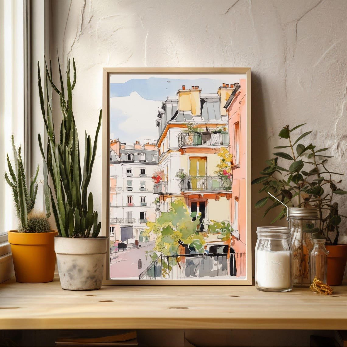Montmartre Paris Street with Flower Box Balconies Sketch Poster - Image 2