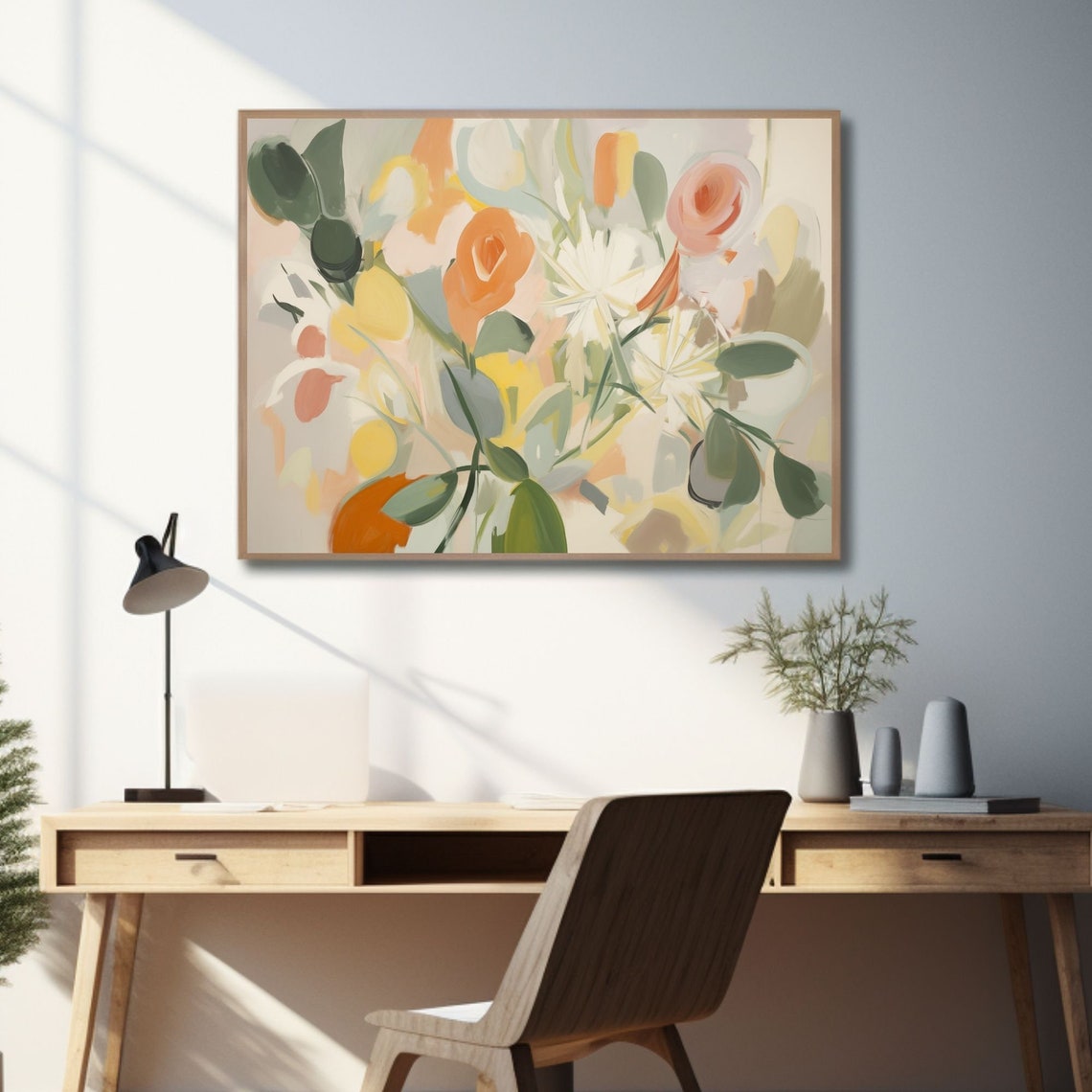 Neutral Abstract Floral Field with Roses and White Blooms Poster - Image 2
