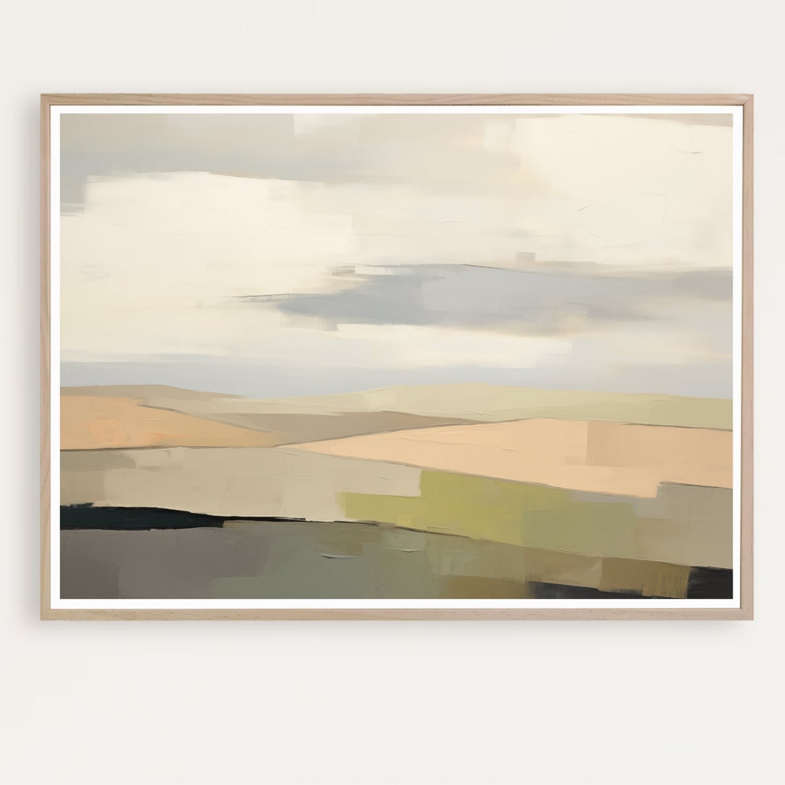 Geometric Cream and Peach Fields Abstract Modern Meadow Poster