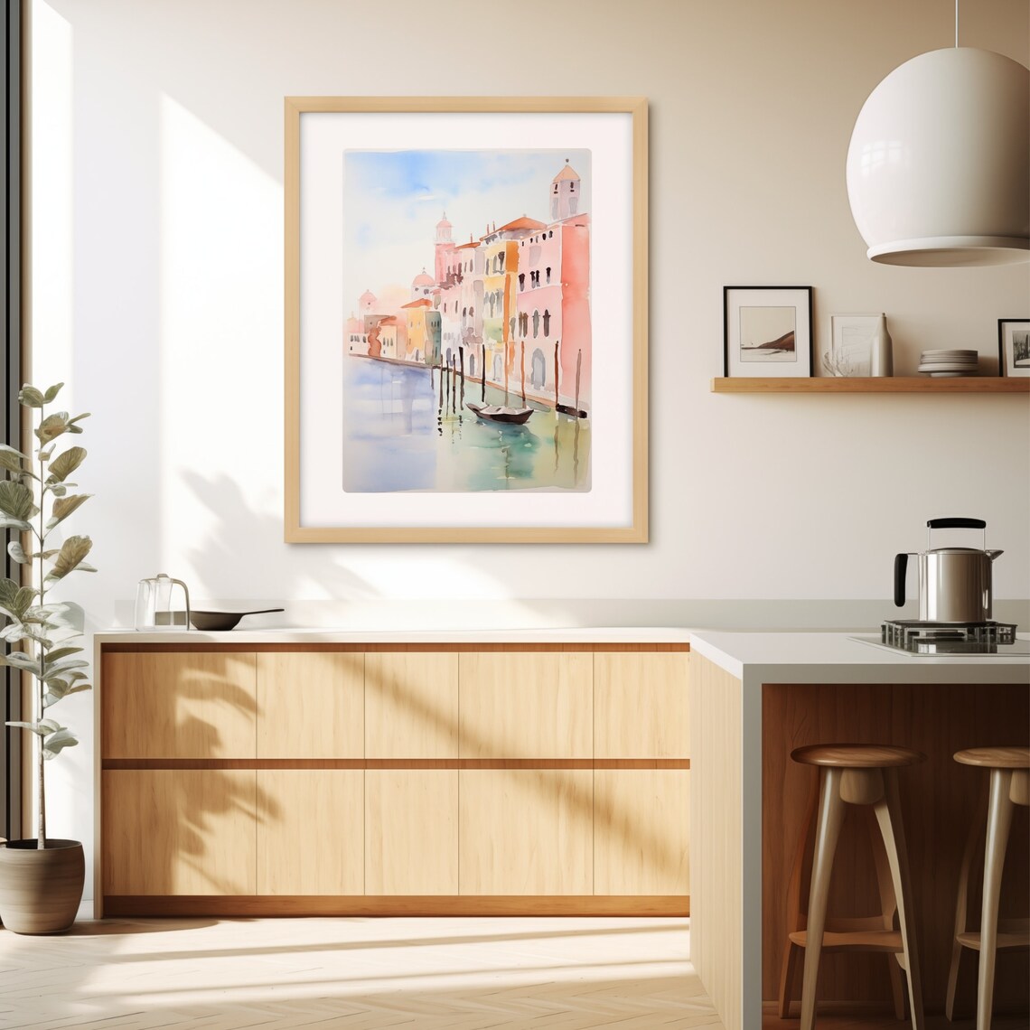 Venice Grand Canal Watercolor Poster with Gondola and Pink Palaces - Image 3