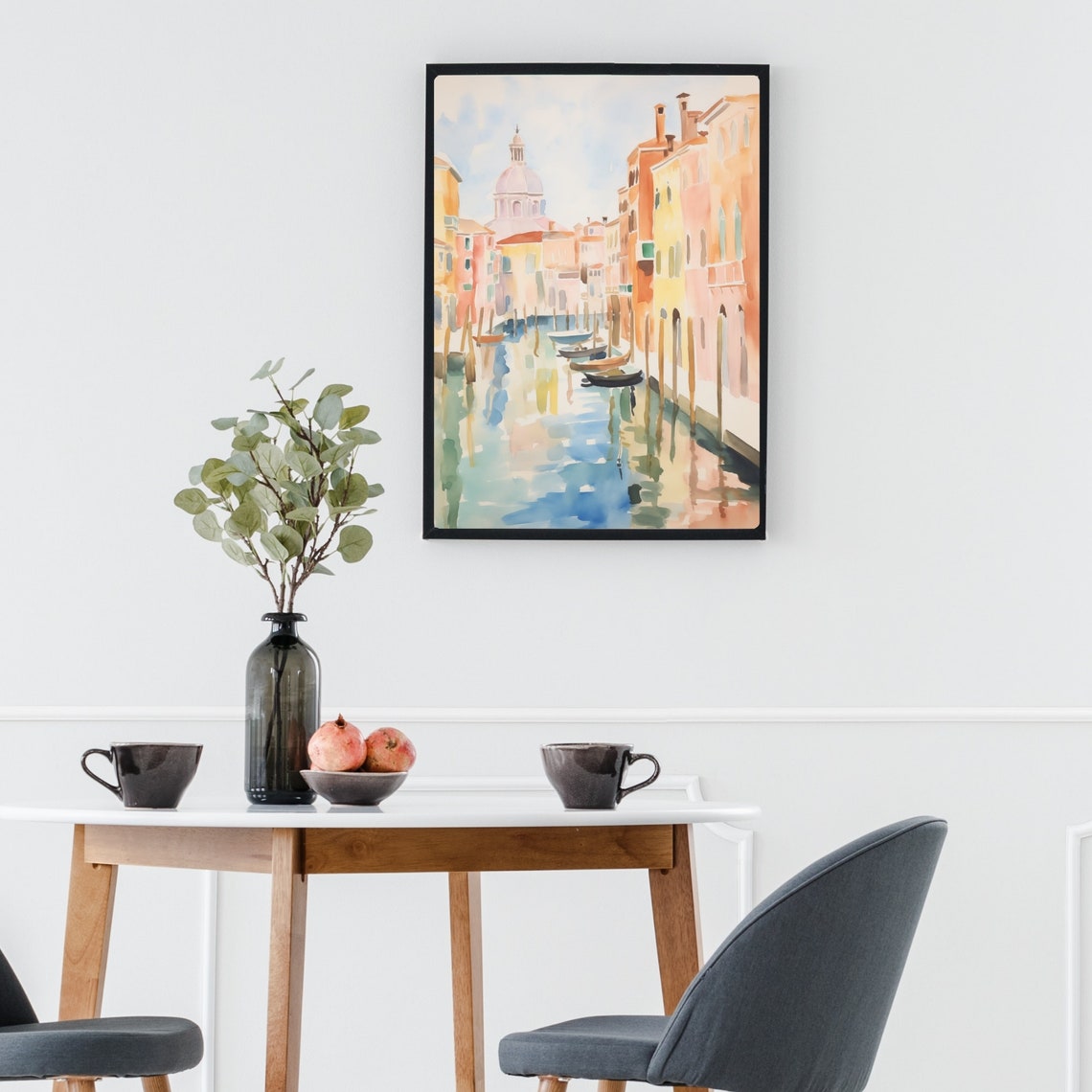 Venice Italy Grand Canal Gondolas Reflections Watercolor Travel Poster - Image 2
