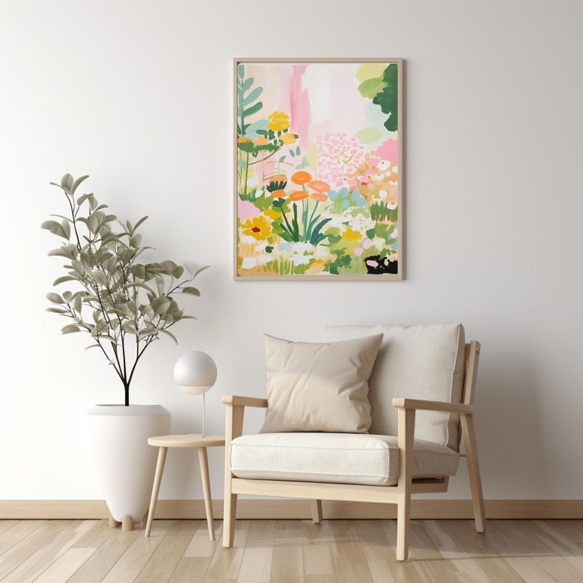Bright Summer Garden Scene with Orange and Yellow Flowers Poster - Image 2