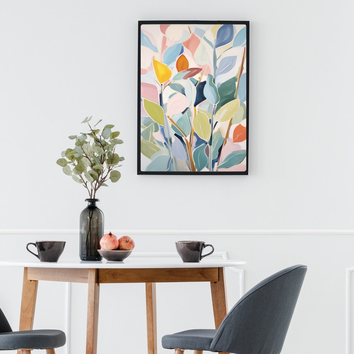 Abstract Botanical Leaves in Pastel Blue and Coral Tones Poster - Image 2