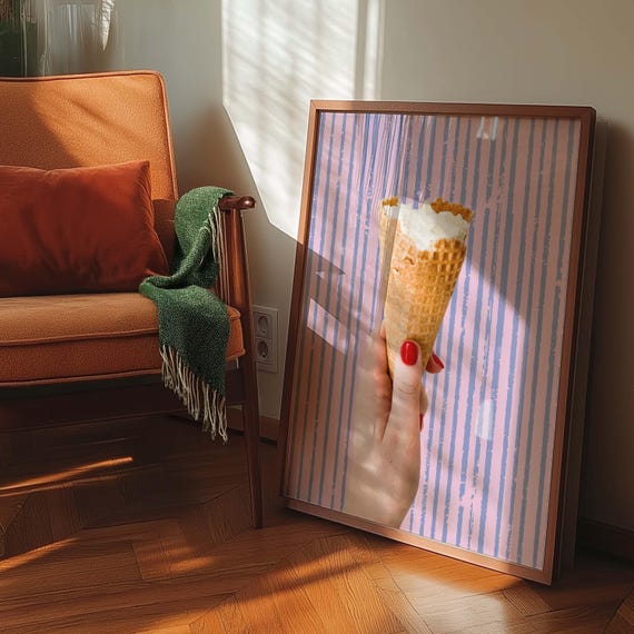 Ice Cream Cone Retro Minimal Dessert Art Print