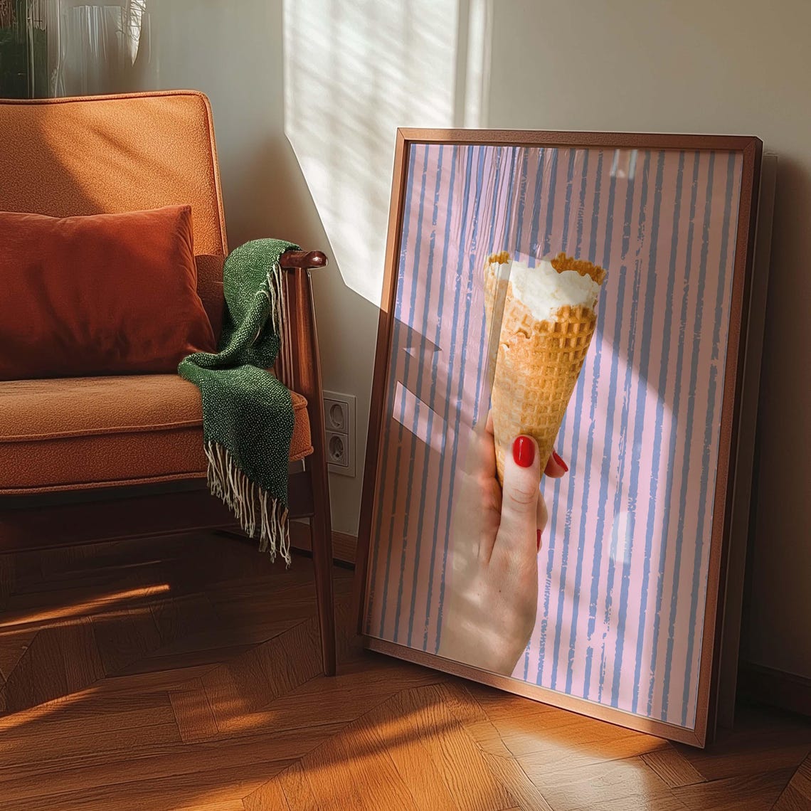 Ice Cream Cone Retro Minimal Dessert Art Print