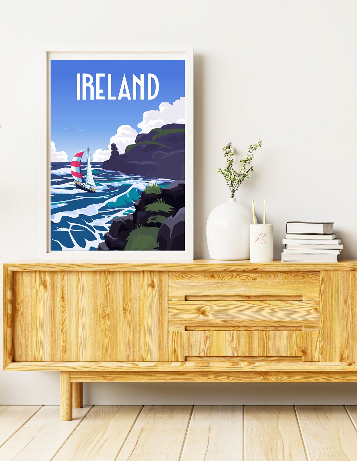 Ireland Sailboat Atlantic Coast Sea Cliffs Vintage Travel Poster - Image 2