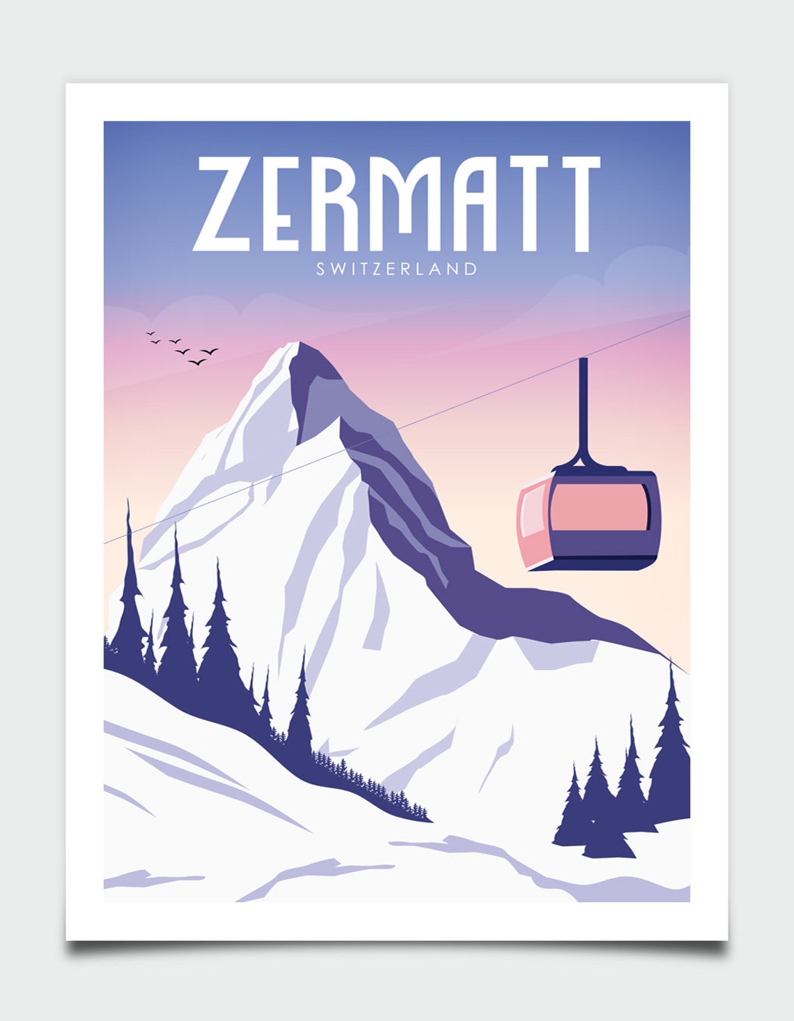 Zermatt Switzerland Matterhorn Peak Gondola Sunset Travel Poster - Image 4