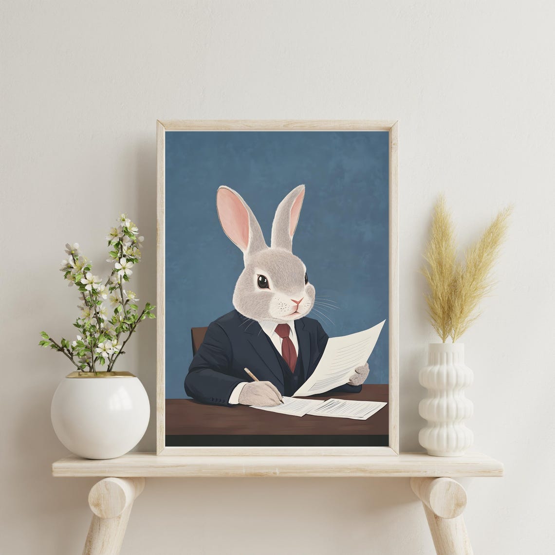 Professional Rabbit Business Suit Signing Documents Office Art Poster - Image 3