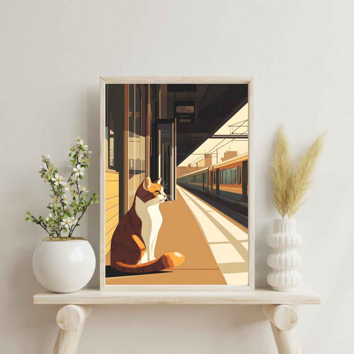 Brown and White Cat Waiting on Train Station Platform Poster - Image 4