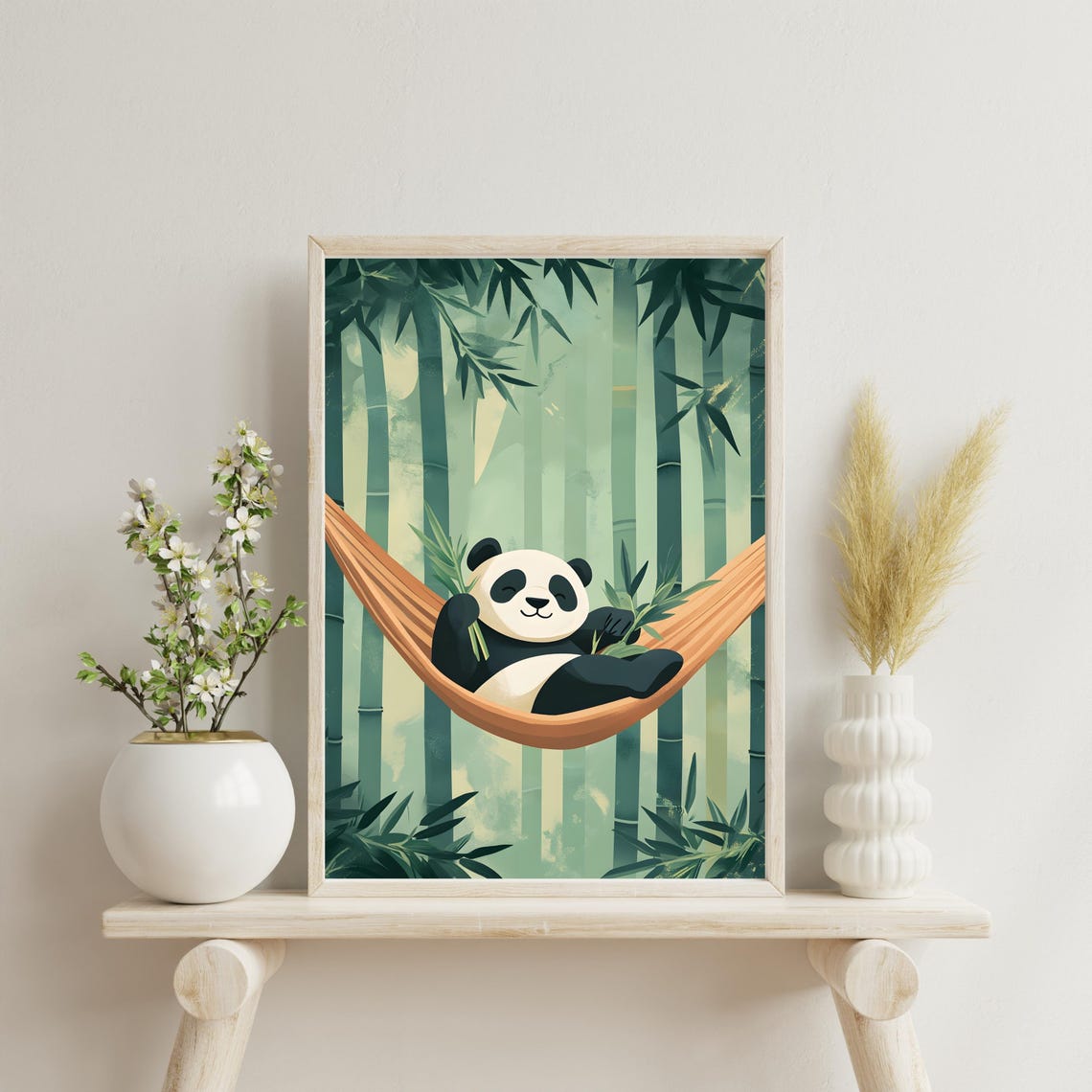Smiling Panda Relaxing in an Orange Hammock in Bamboo Forest Poster - Image 4