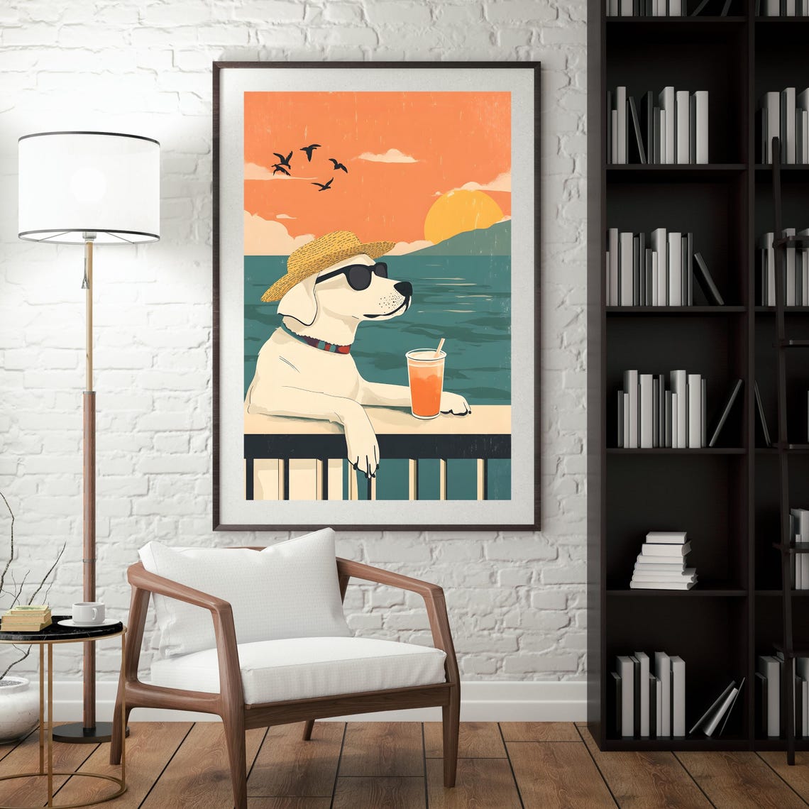 Cool Dog With Straw Hat and Sunglasses at Beach Sunset Poster - Image 8